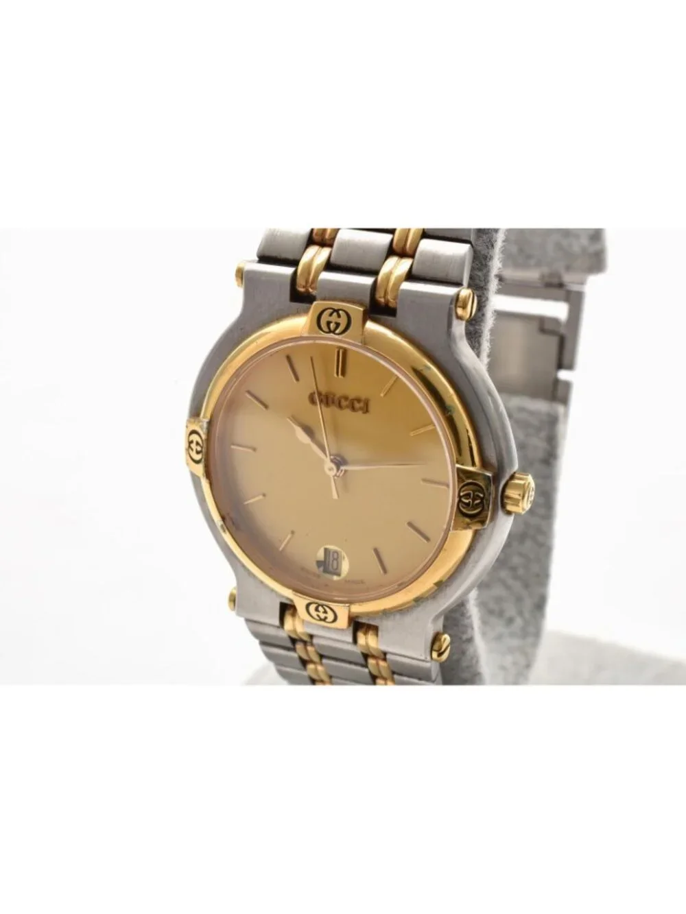 Gucci Quartz Watch Gold Dial GG Bezel Stainless Steel